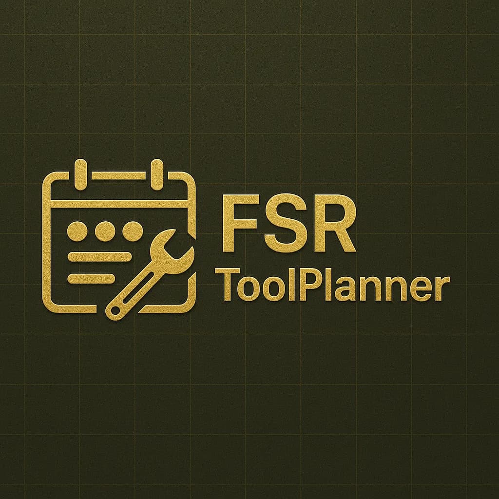 FSR ToolPlanner logo — a gold calendar and wrench icon on dark green