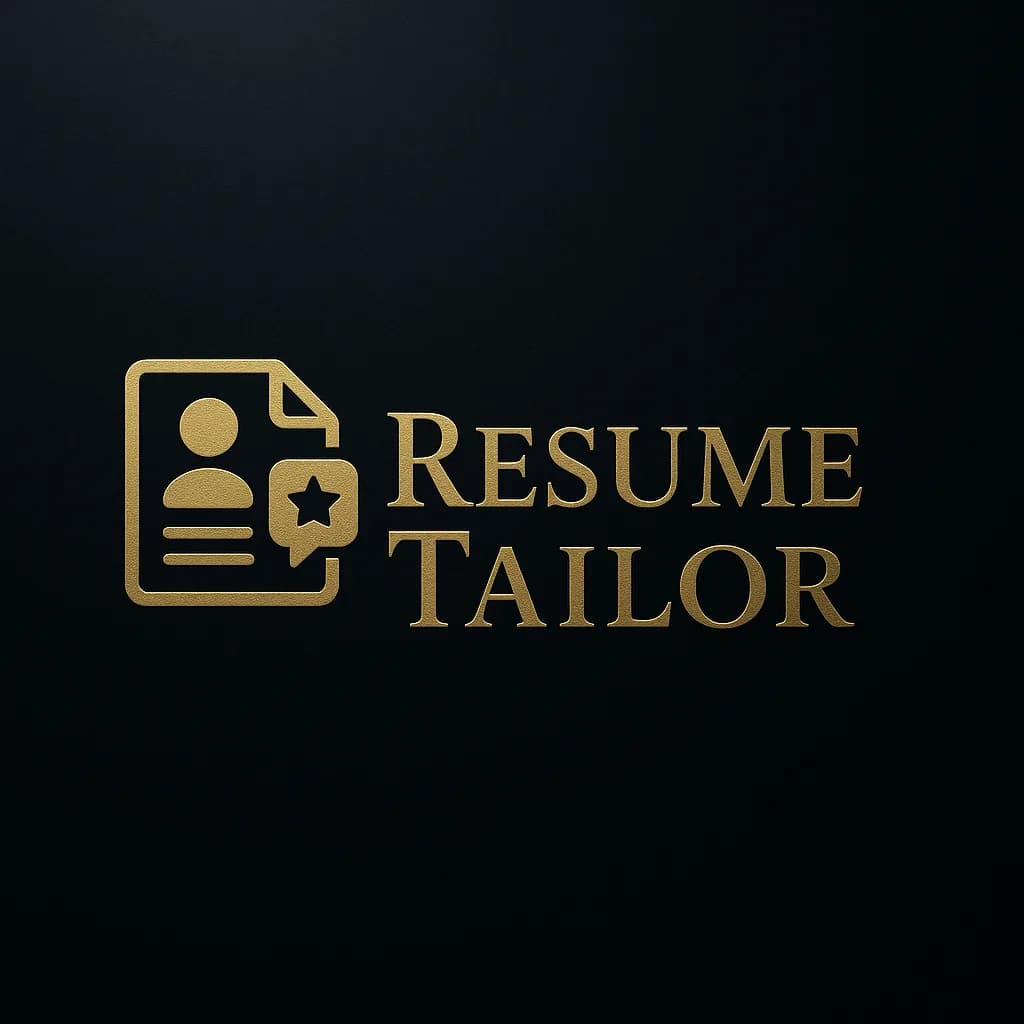 ResumeTailor logo — a gold document icon with a person and a star, on black